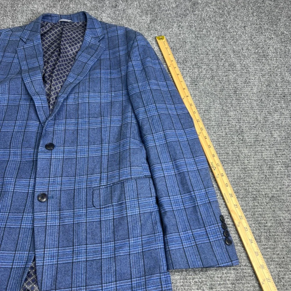 Crown & Ivy Mens Blue Plaid Cotton Blend Sport Coat Blazer 40R Two Button
